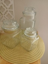 3 Vintage Rectangular Glass Containers/ Jars  with Lids