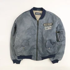 Vintage Mixed Blues Flight Bomber Jacket Size Large Medium Chain Stitched