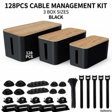 128PCS Cable Management Kit: 3-Pack Organizer with Ties Clips, Black