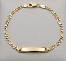 6" Kids ENGRAVABLE Figaro Link ID Identity Bracelet Real Solid 14K Yellow Gold