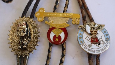 Lot of 3 Vntg Bolo Ties Fraternal Masonic Shriners AAHMES key m