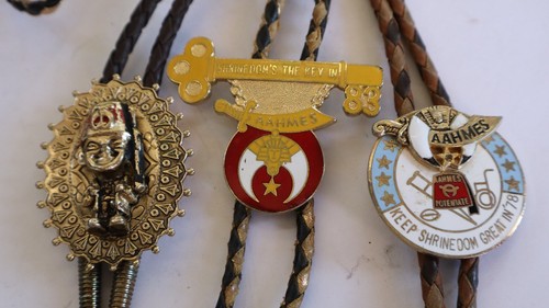 Lot of 3 Vntg Bolo Ties Fraternal Masonic Shriners AAHMES key m