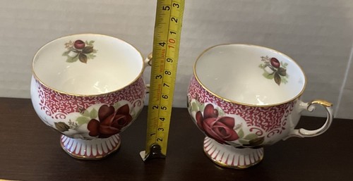 Vintage Paar Rosina Teetasse Untertasse Rosenfuß England Fine Bone China - Bild 10 von 10