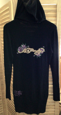 Y2K Christian Audigier Ed Hardy Black Hoodie Dress/ Size Medium women s 