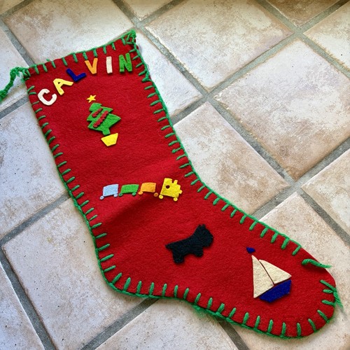 Vintage Christmas Stocking Felt Scottie Calvin Mid Century Decorations