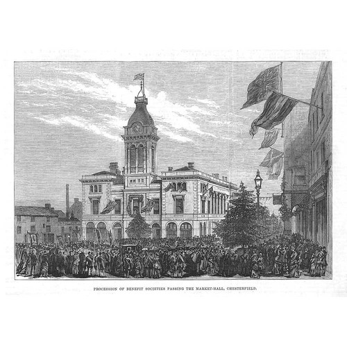 CHESTERFIELD Procession of Benefit Societies - Antique Print 1881