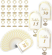Wedding Table Numbers 1-30, 30 White Gold Tablenumber Cards with 30 Gold Number