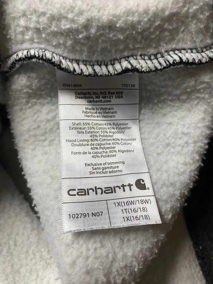 Carhartt 卫衣女式 1X 16-18W 灰色连帽套衫棉连帽 — 第 4/4 张图片