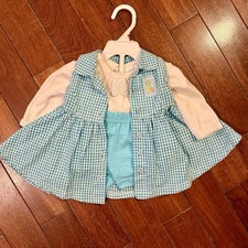 3pc NEW 90s VTG Baby Girl Sz 3-6 Months Outfit Blue Gingham Dress Bloomers