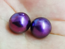 Pair of 8-9mm natural south sea genuine purple lavender round loose pearl 321AAA