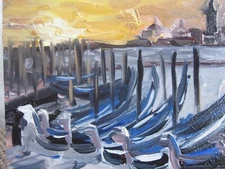 landscape Venice original oil painting, evening Venice art, gondola landscape