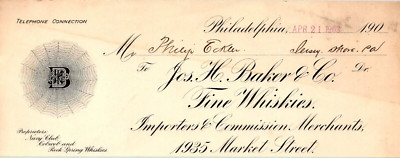 1903 JOS H BAKER CO FINE WHISKIES IMPORTERS SPIDERWEB LOGO PHILADELPHIA PA BL197