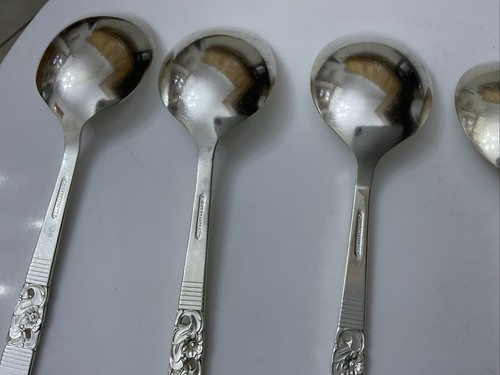 Vintage 4 Oneida Community Silver Plate ONIEDA MORNING STAR Soup Spoons Cutlery - Picture 3 of 6