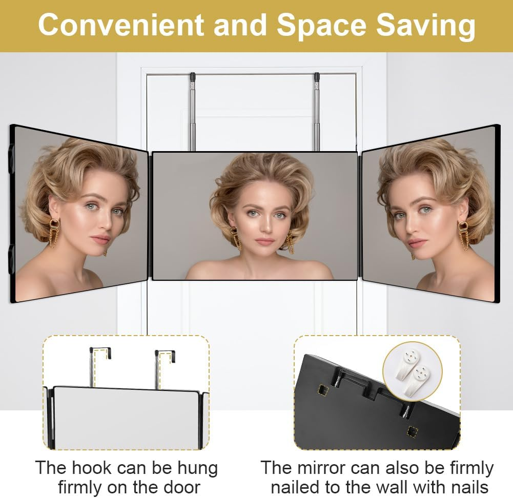 YYWEi 360 Grad Spiegel 3-Wege Klappspiegel - Für Haarschnitt, Rasur & Make-up