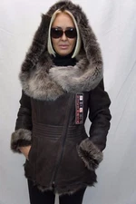 BROWN 100% Long Hair Toscana Sheepskin Shearling Leather Jacket Coat Hood XS-7XL