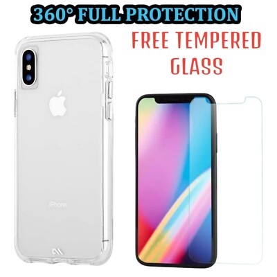 CASE-MATE iPhone X/XS Hülle 360 Full Body Cover + Hartglas Displayschutz