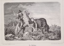 DER BUFFELJAGER COWBOY IN SELLA A UN CAVALLO BUFALO BUFFALO INDIANS USA 1870