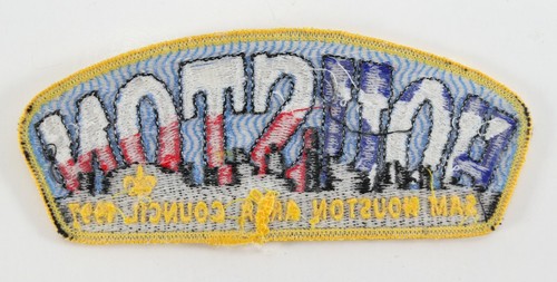 Parche de hombro vintage 1997 Sam Houston Yellow Border Boy Scout BSA CSP - Imagen 3 de 4