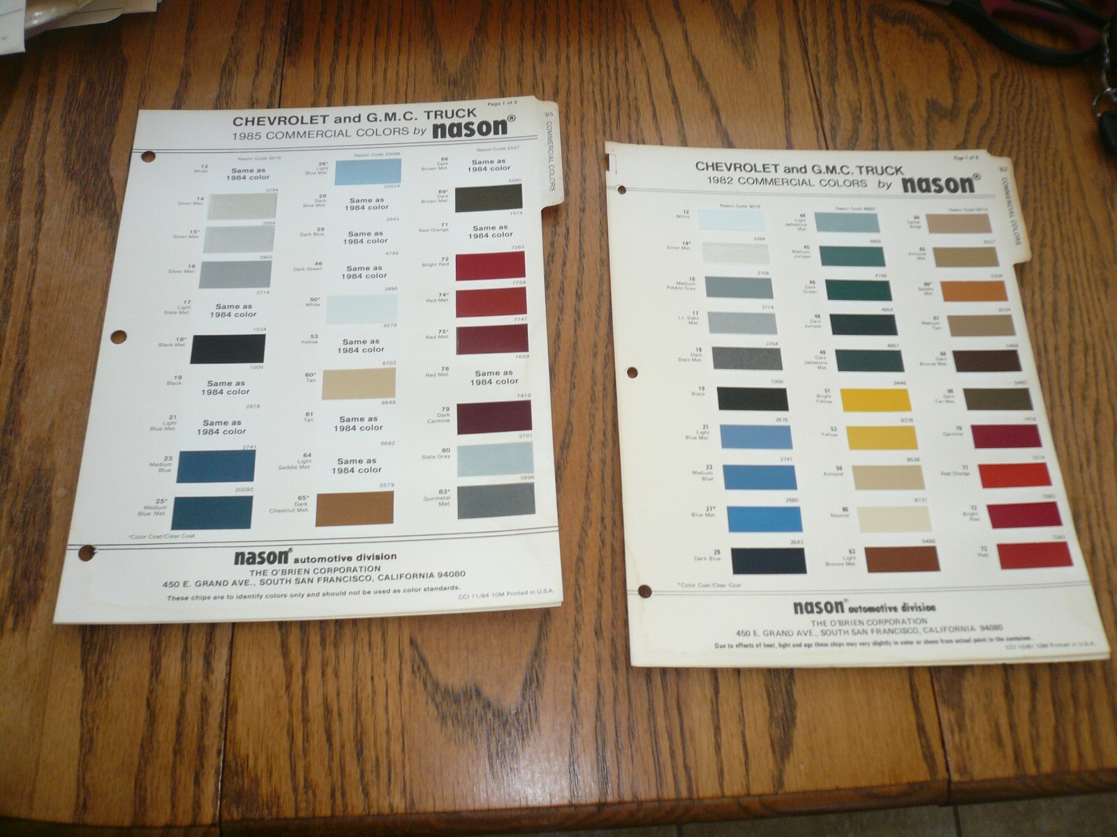 1982 1985 Chevy & GMC Truck Commercial Colors Nason Paint Chip Paint Sample eBay