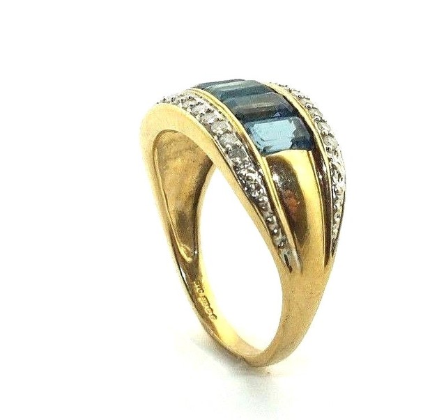Ladies/womens 9ct 9carat yellow gold ring set with topaz + diamonds, UK