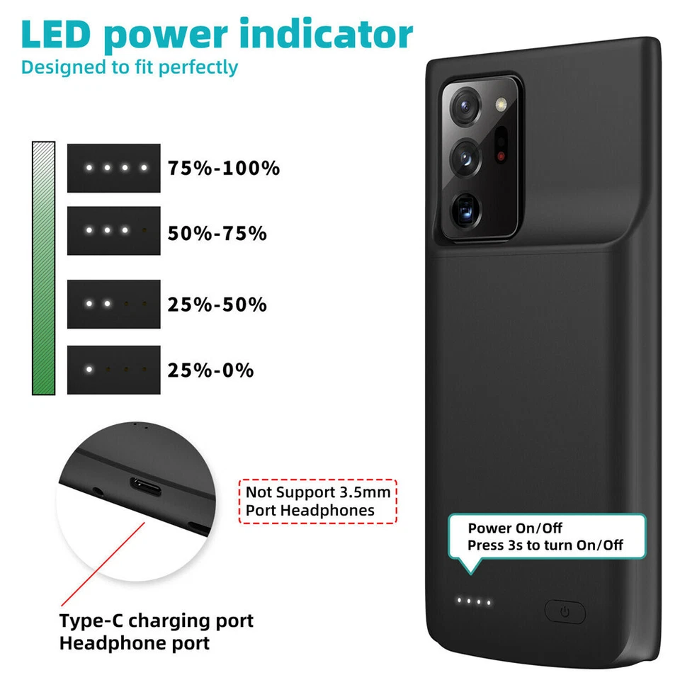 Funda Cargador para Samsung Galaxy Note 10/10+/20/20 Ultra Compatible Batería Cubierta Foto 4 de 4