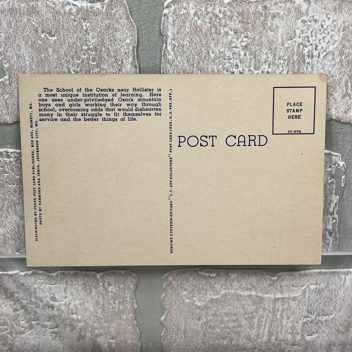 Vintage Hollister, MO Linen Postcard School of the Ozarks Unposted