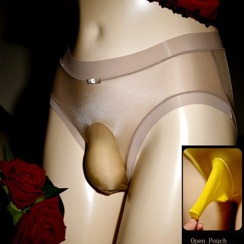 Men See Through Lace Silky Gay Peni Sleeve Underwear Glossy Ice Silk Briefs ∂ - Picture 19 of 19