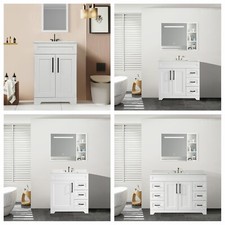 48" Bathroom Vanity With Sink Faux Stone Back Splash Cabinet No Mirror Faucet