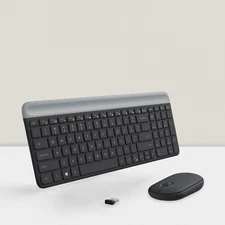 Slim Wireless Keyboard and Mouse Combo Compact Ultra Quiet 2.4 GHz Graphite