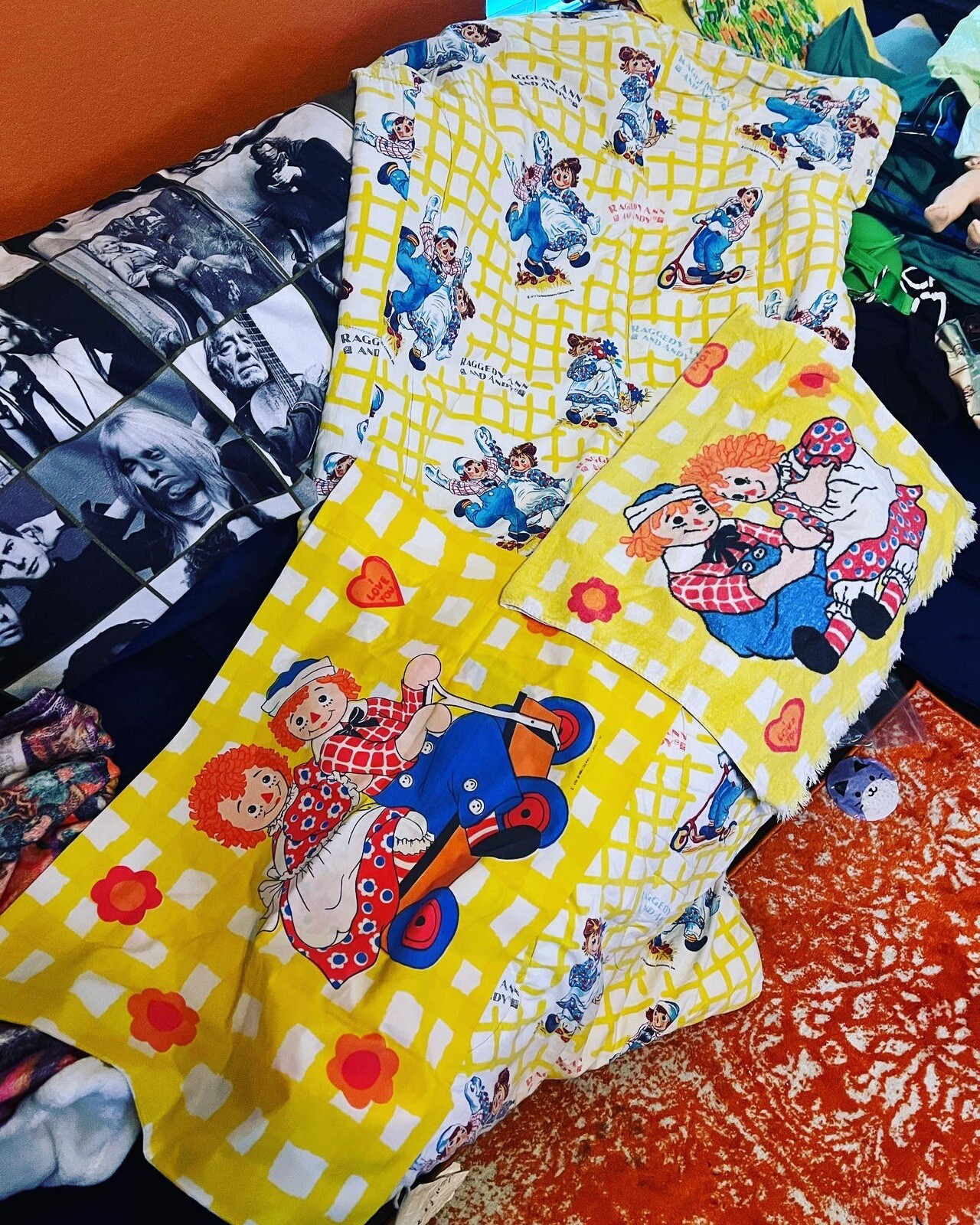 🌈VINTAGE LOT 1970’s Raggedy Ann & Andy Sleeping Bag BATH TOWEL PILLOW