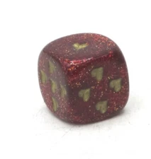 Chessex XH6005 Heart 16mm Glitter Ruby Red/Gold w/Pips d6 [1 Die]