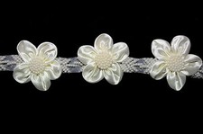 Unotrim 2" Ivory Pink Cuttable Satin Pearl Beaded Flower Trim Organza Ribbon