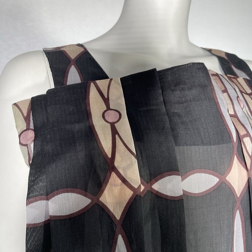 MARNI IT44 UK12 Sheer Geometric Print Wide Strap Pleated Sleeveless Top - Picture 4 of 11