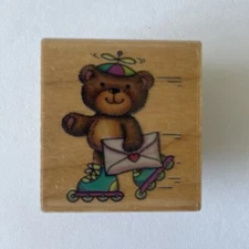 Rubber Stampede Stamp - 760-C Roller Skate Bear 1.5" x 1.75"