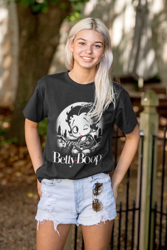 Betty Boop Retro Cartoon Biker Baddie Wink Womens Graphic Crewneck T Shirt Tee - 第 5/7 張圖片