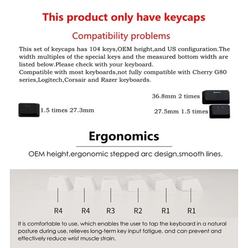 104 Keys ABS Backlit Keycaps OEM Russian Korean Key Cover for Gaming Keyboard - Picture 5 of 12