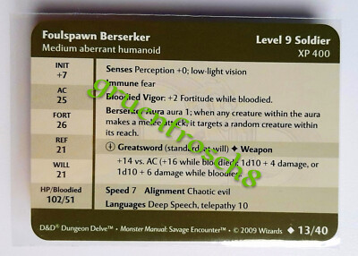  FOULSPAWN BERSERKER  13 U  DDM3 MONSTER MANUAL SAVAGE ENCOUNTERS D&D STATS CARD
