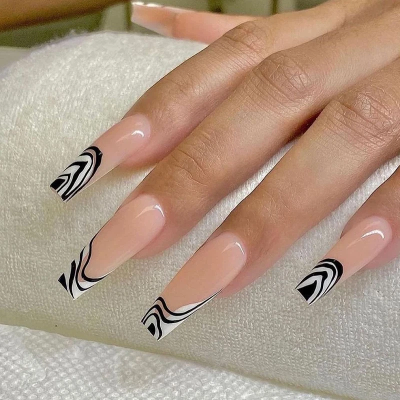 White and black acrylic cheap nails