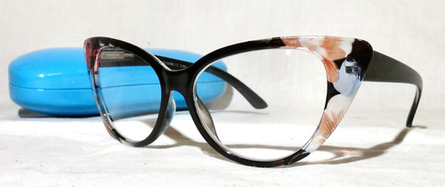 RJ10468 eyeglass frame Black plastic frame with floral corners