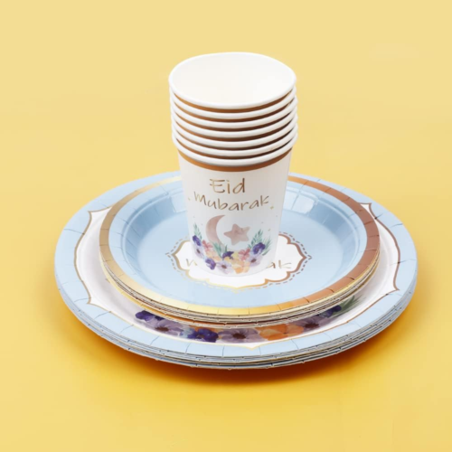Eid Mubarak Tableware Set - 16 Guests Ramadan Eid Mubarak Gold Foil Decorations - Picture 5 of 12