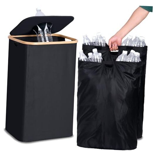 Recycling Bin for Kitchen 26 Gallon Recycle Bin with 2 Removeable 100L Black-image