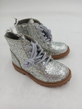 Old Navy Boots Girls Toddler Size 8 Silver Glitter Ankle Lace Up Winter Booties