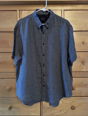 Rag & Bone Men s Fit 2 100% Linen Button Shirt Short Sleeve Gray Size XXL