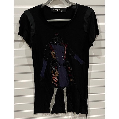 Desigual verziertes einzigartiges grafisches T-Shirt schwarz Large