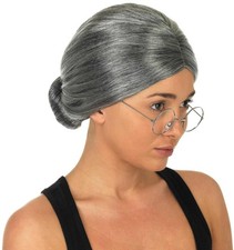 Gray Bun Grandma Wig Granny Old Lady Costume Wig for Women Adult Grey