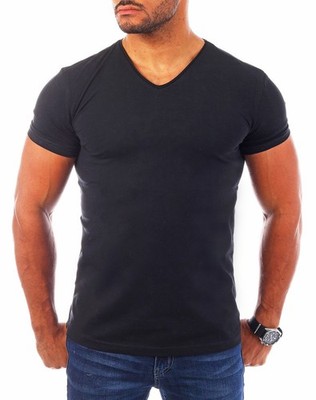Young & Rich Herren V-Ausschnitt T-Shirt uni slimfit Stretch V-Neck tee 1700