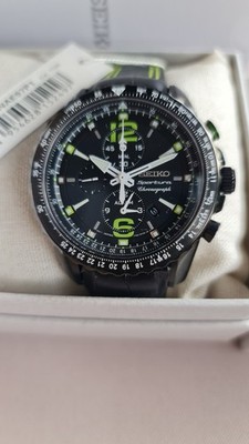 SEIKO SPORTURA SNAE97P1 Chronograph Watch Green Leather Quartz