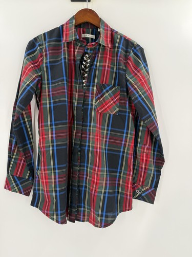 Orvis Blouse Women’s Tartan Plaid Jeweled Ruffled Button Down Long Sleeve Size 8 - Picture 5 of 11