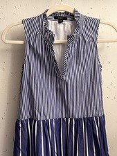 J. Crew Striped Tiered Sleeveless Poplin Swing Midi Dress Preppy Blue xxs