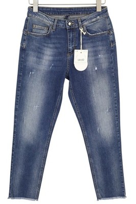 LIU JO süße Damen Jeans W28 blau gewaschen gerippt Strass Ankle Fit *